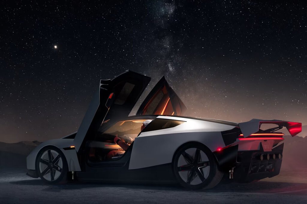 The Flying Tesla Roadster